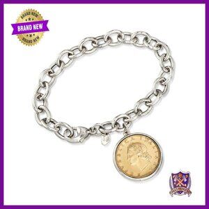 Sterling Silver 7" Charm Bracelet with Italian Coin, Lobster Clasp